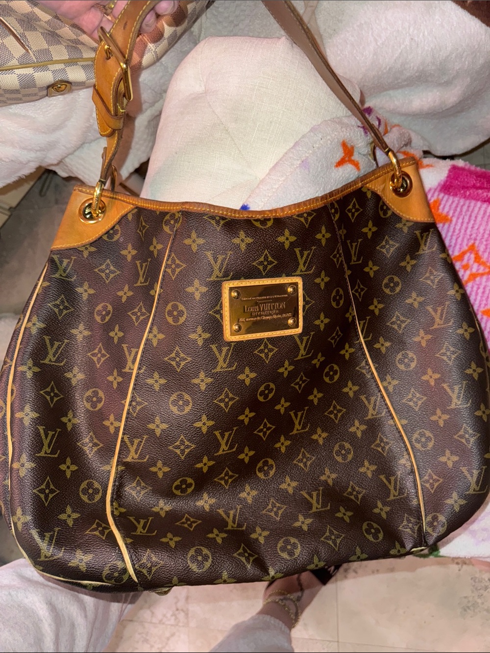 Louis Vuitton Brown Monogram Galleria GM Shoulder Bag with Tan Trim